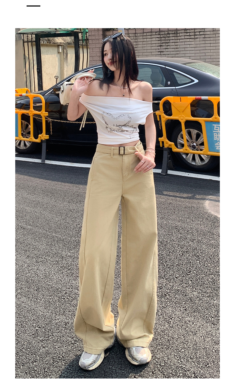 ベージュパンツ ハイウエスト極上ワイドパンツ