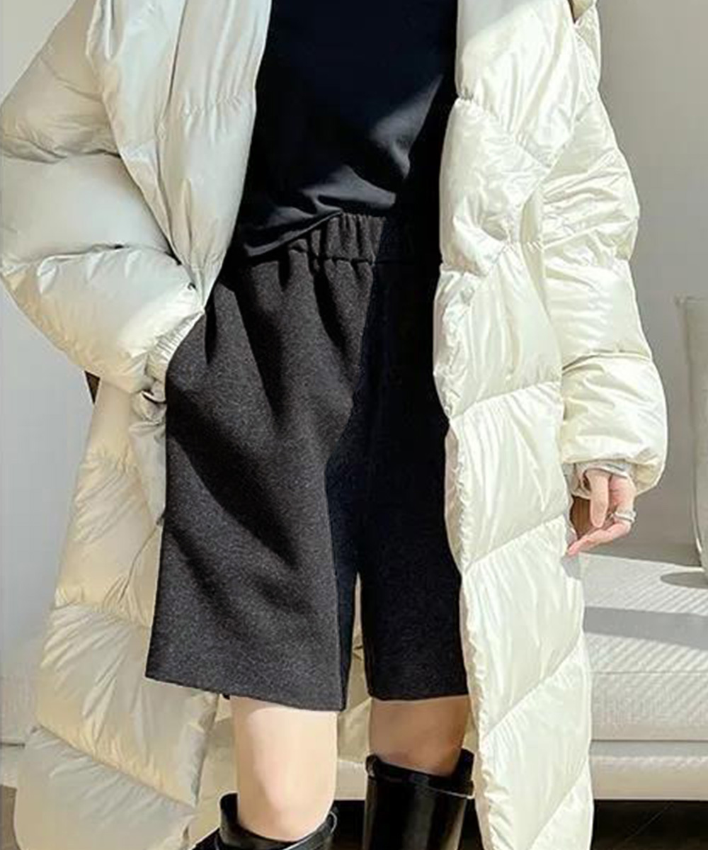 ベージュパンツ ウール風ワイドハーフパンツ５分丈ベージュ