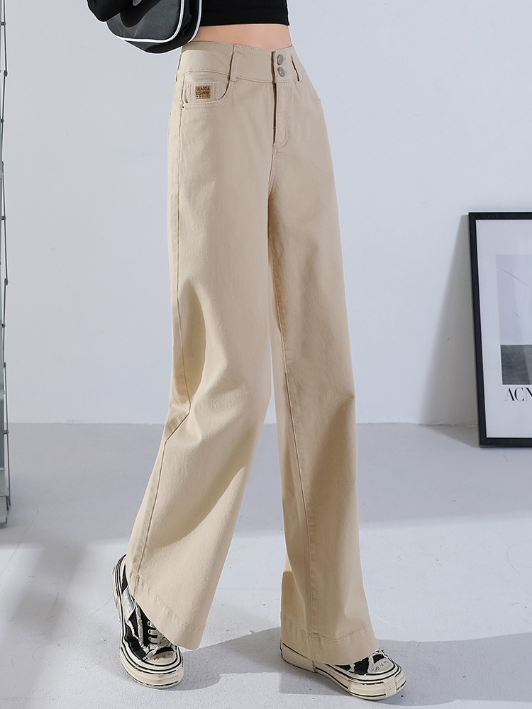 ベージュパンツ ダブルボタン ゆったりストレートパンツ