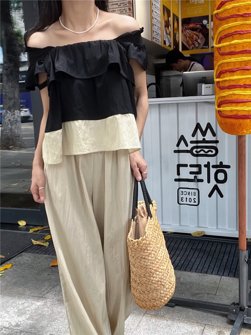 ベージュパンツ 春夏新作 ゆったり ブラウス ワイドパンツ セットアップ 高級感