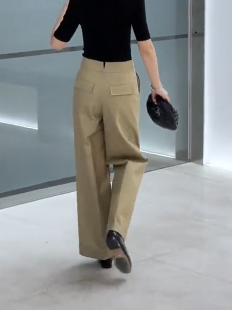 ベージュパンツ クラシカル ハイウエスト ワイドパンツ