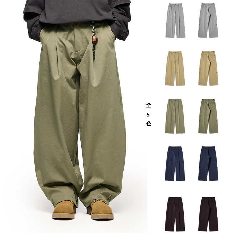 ベージュパンツ メンズ タック入り ワイドパンツ 春夏新作 ゆったり 五色展開