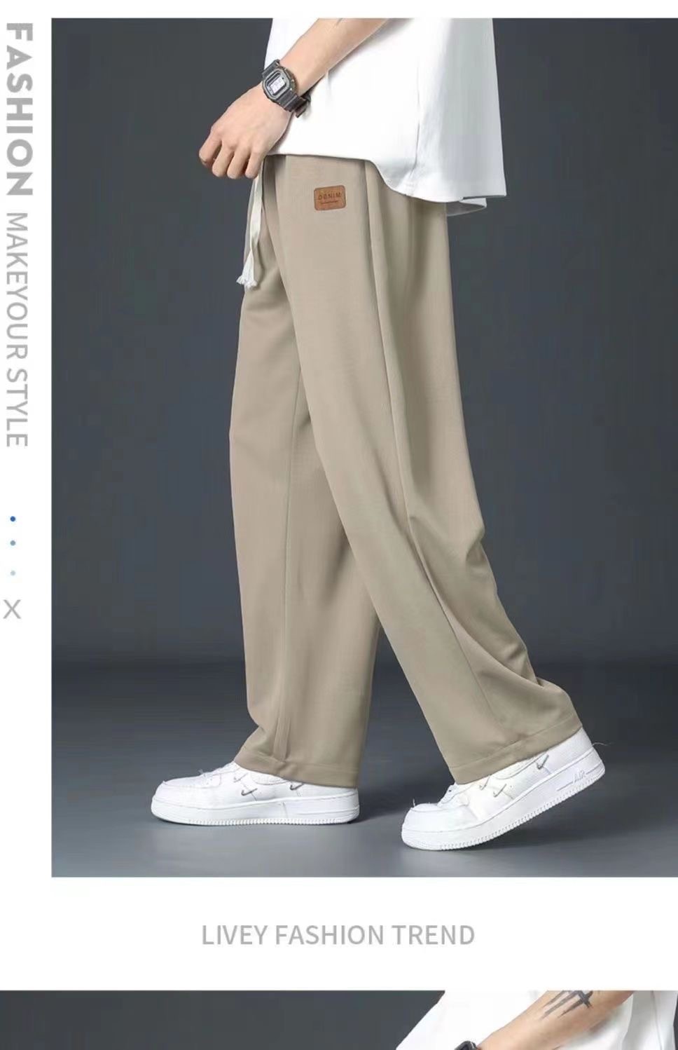 ベージュパンツ リラックスドローコードワイドパンツ