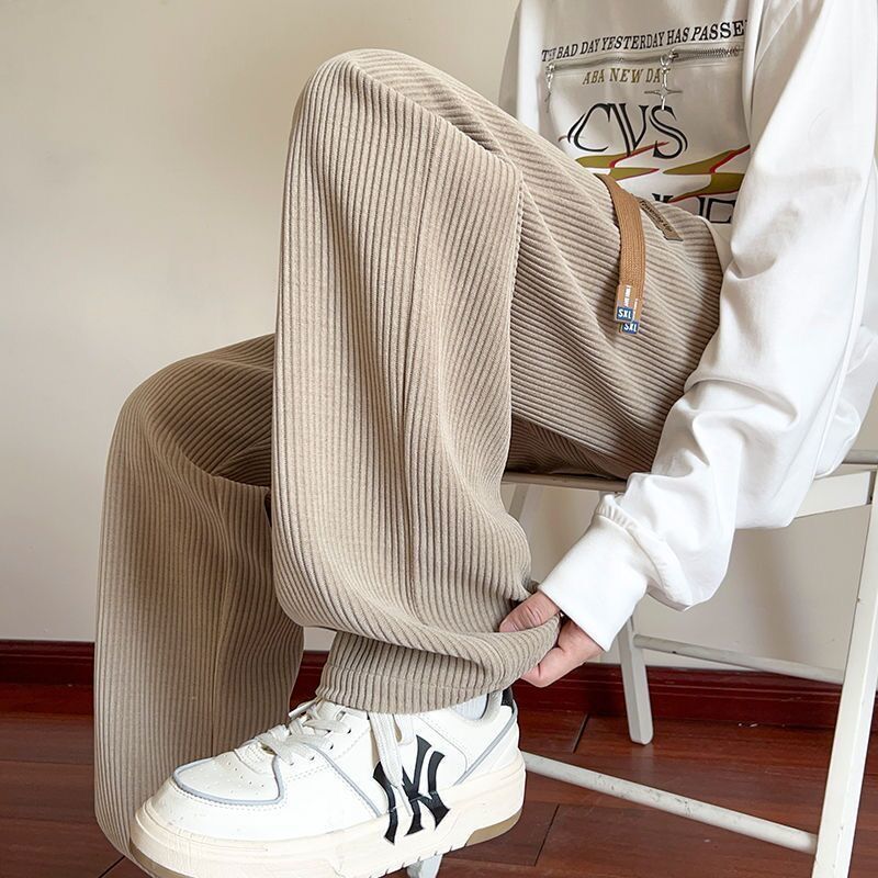 ベージュパンツ リブ編みコーデュロイパンツ