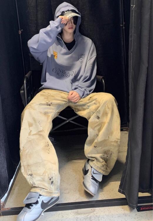 ベージュパンツ 絞り染めベージュワイドカーゴパンツ