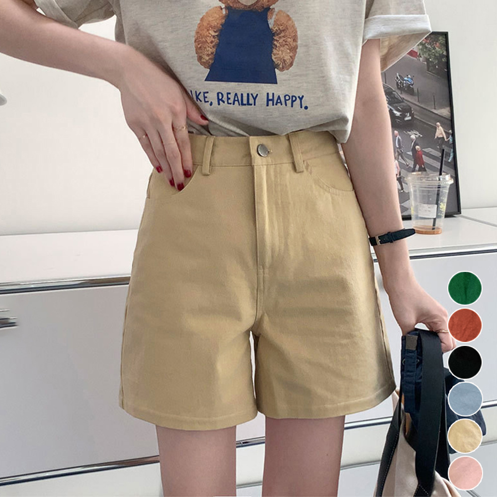 ベージュパンツ ハイウエスト カラーショートパンツ ベージュ
