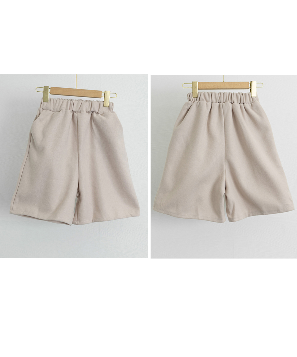 ベージュパンツ ウール風ワイドハーフパンツ５分丈ベージュ