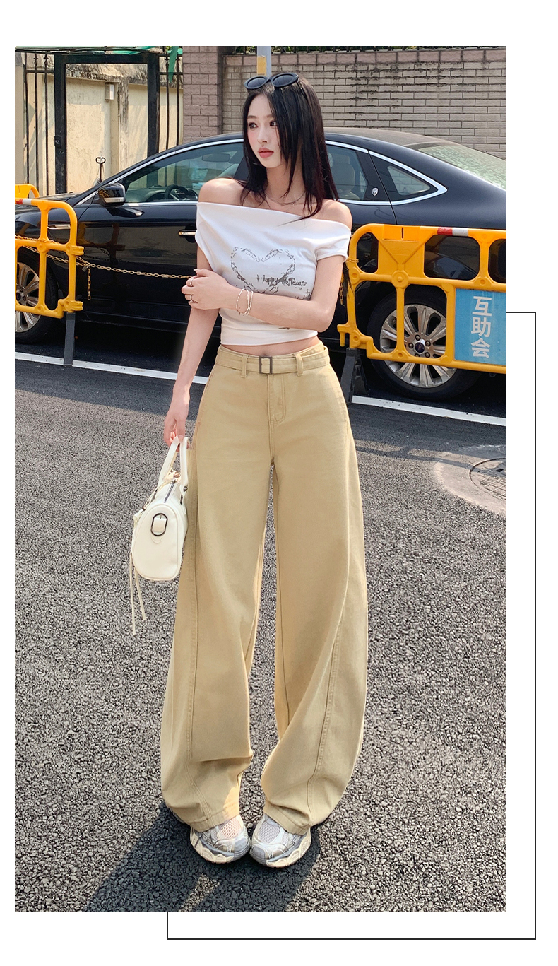 ベージュパンツ ハイウエスト極上ワイドパンツ