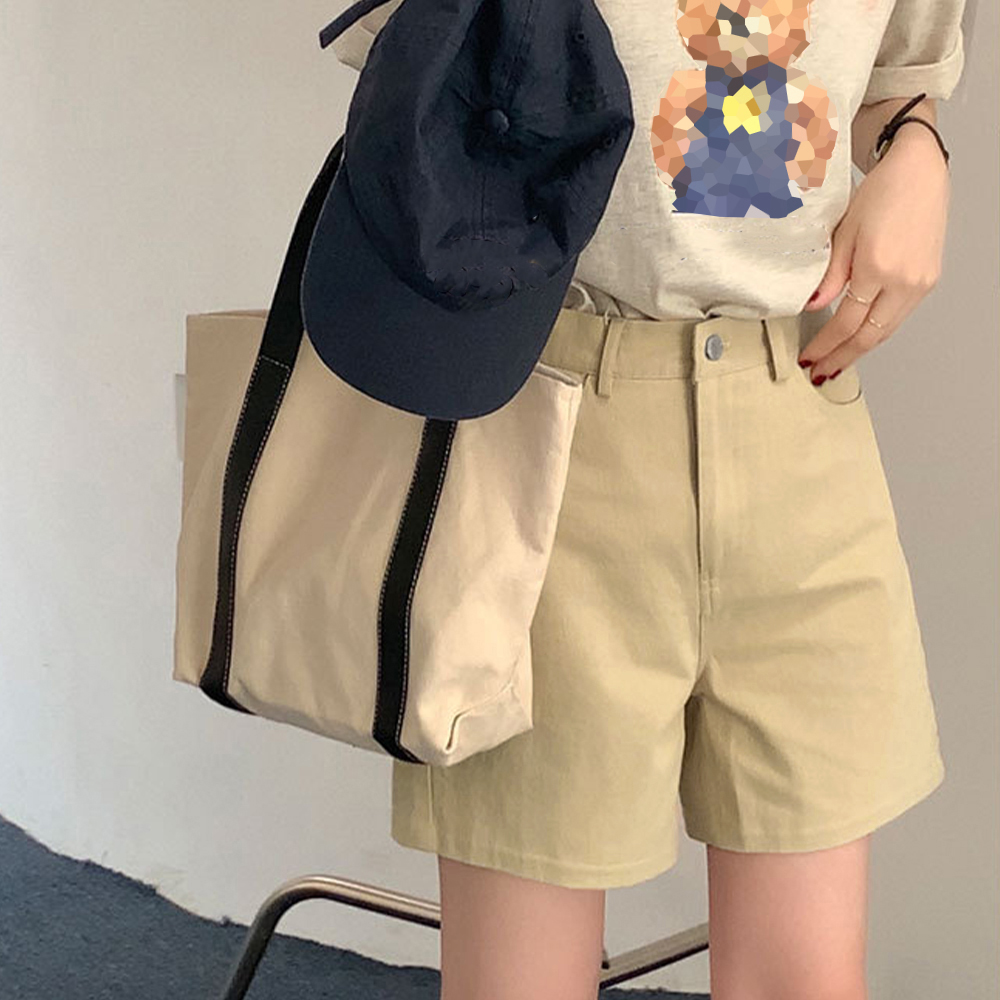ベージュパンツ ハイウエスト カラーショートパンツ ベージュ