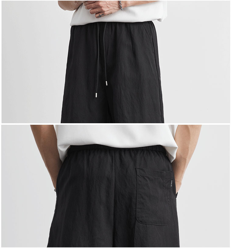 ベージュパンツ メンズ 薄手テンセル ワイドショートパンツ 夏用涼感ハーフパンツ