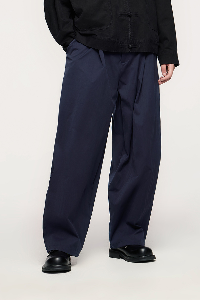 ベージュパンツ メンズ タック入り ワイドパンツ 春夏新作 ゆったり 五色展開