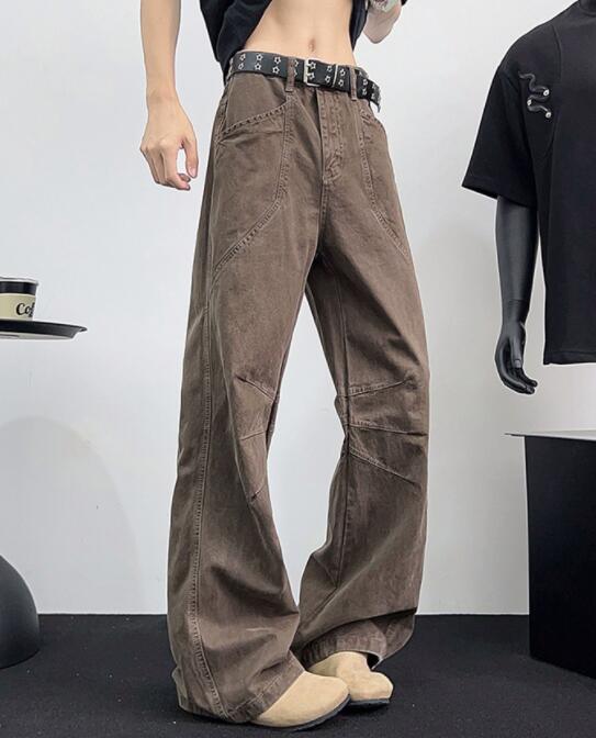 ベージュパンツ ベージュ ワイドカーゴパンツ ストリート風カジュアルボトムス