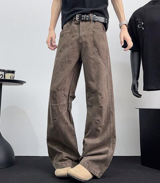 ベージュパンツ ベージュ ワイドカーゴパンツ ストリート風カジュアルボトムス