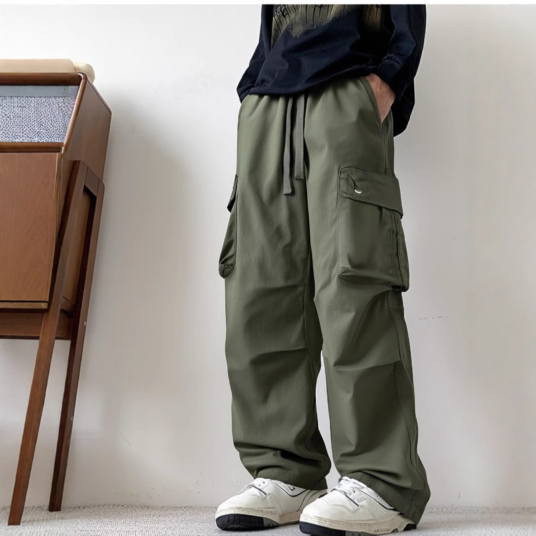 ベージュパンツ ベージュパンツ リラックス多機能ポケットパンツ