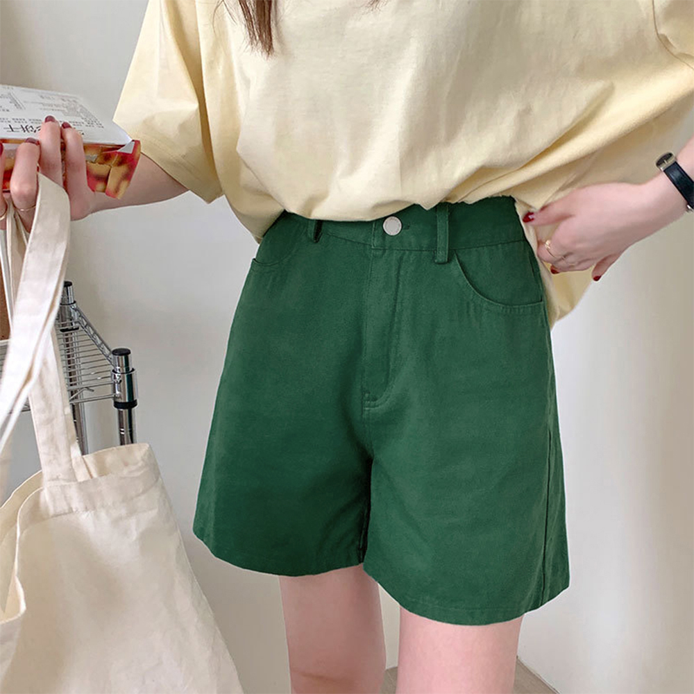 ベージュパンツ ハイウエスト カラーショートパンツ ベージュ