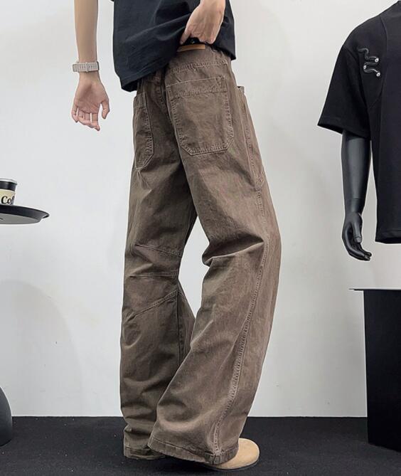 ベージュパンツ ベージュ ワイドカーゴパンツ ストリート風カジュアルボトムス