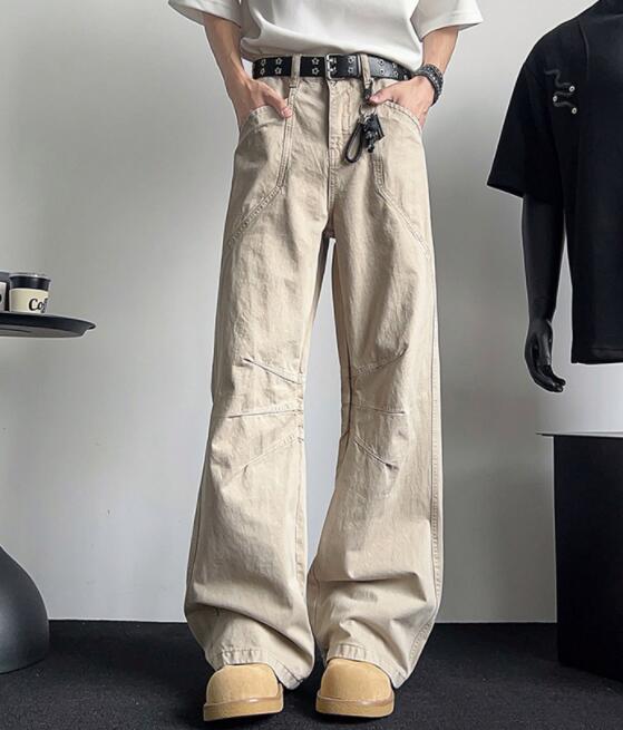 ベージュパンツ ベージュ ワイドカーゴパンツ ストリート風カジュアルボトムス