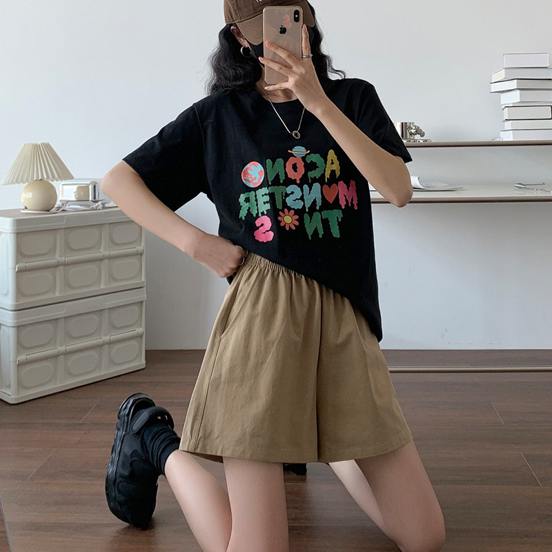 ベージュパンツ ベージュパンツ リラックスワイドハーフパンツ