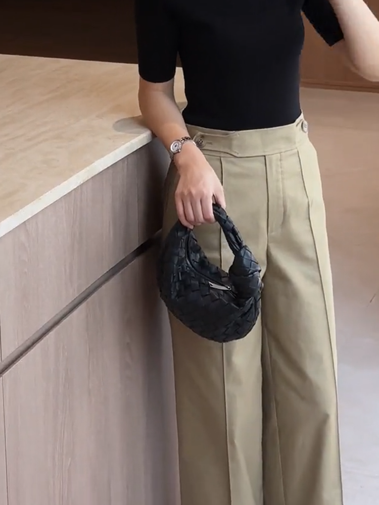 ベージュパンツ クラシカル ハイウエスト ワイドパンツ