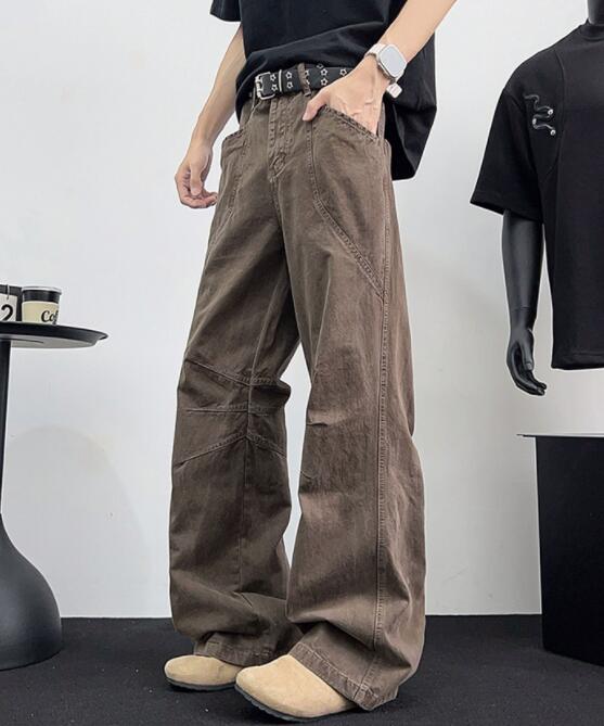 ベージュパンツ ベージュ ワイドカーゴパンツ ストリート風カジュアルボトムス