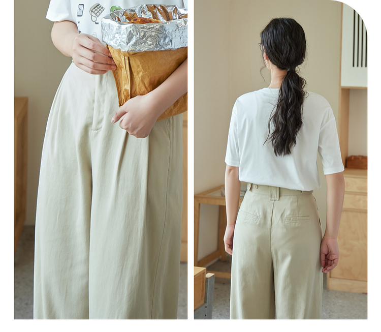 ベージュパンツ なめらか落ち感ワイドパンツ