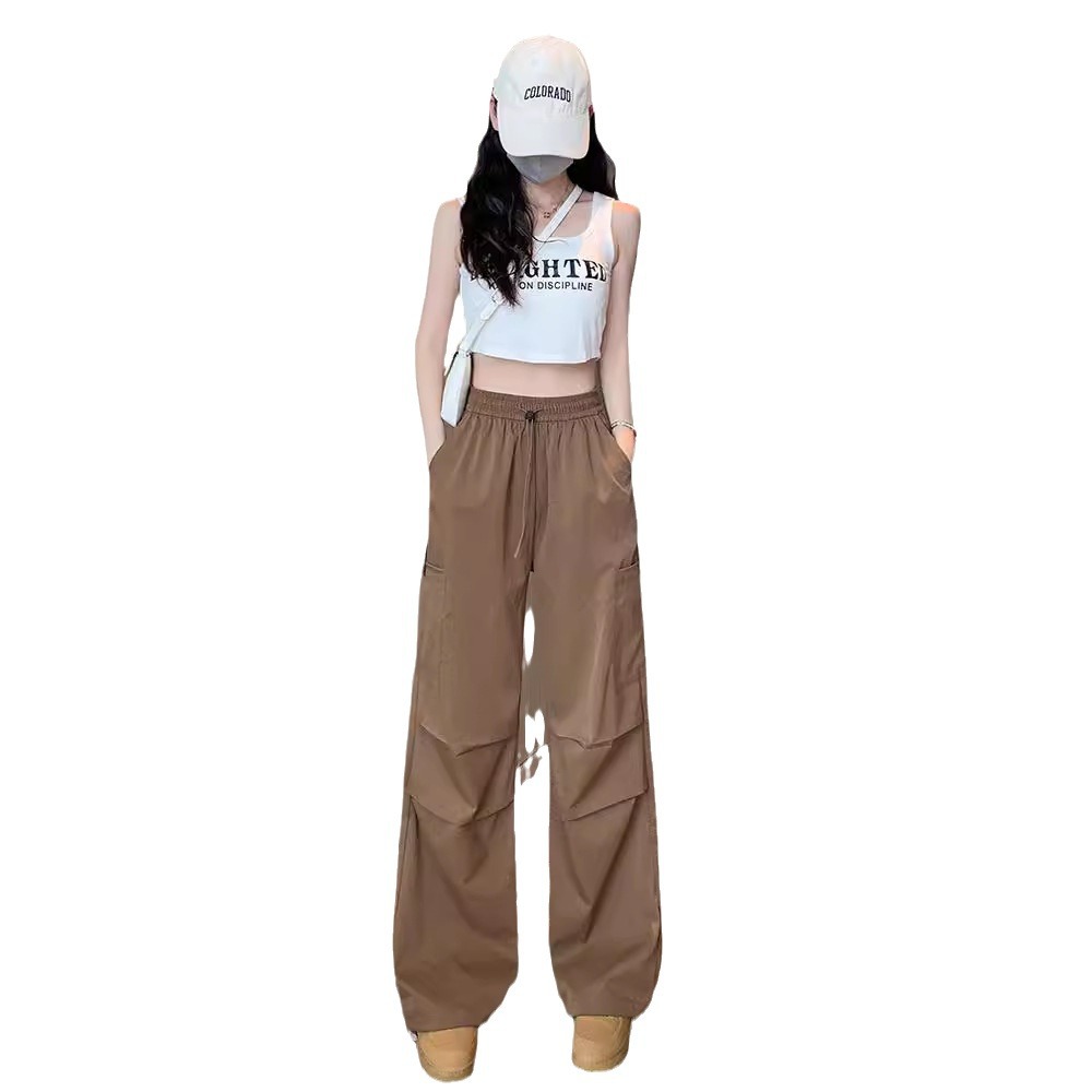 ベージュパンツ ベージュパンツ ゆったりポケット多機能パンツ