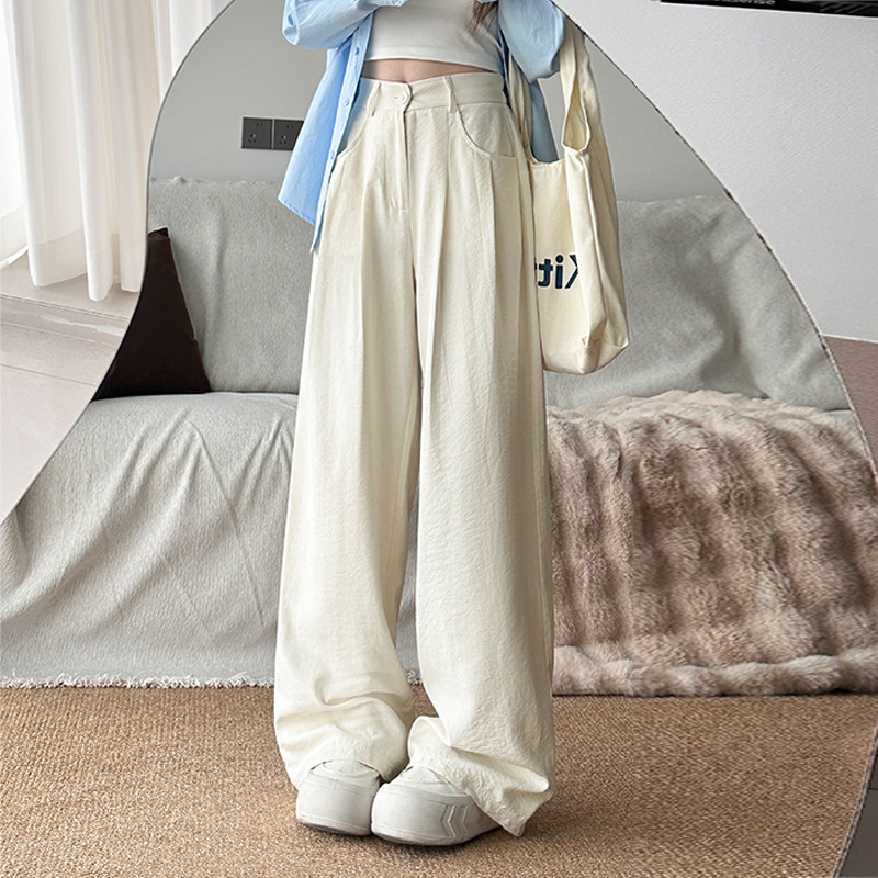 ベージュパンツ ゆったりドレープフロアパンツ
