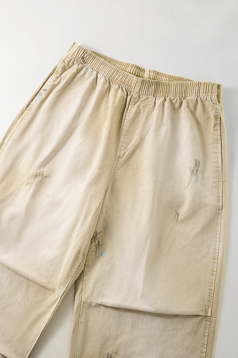 ベージュパンツ メンズ秋冬新作手描き加工パラシュートワークパンツ古着風