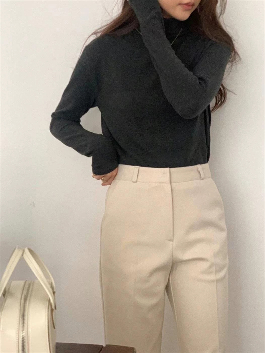 ベージュパンツ すっきりシルエット美脚スラックス