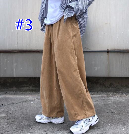 ベージュパンツ 秋冬 男性用 細畝袖裾ゆったりワイドパンツ