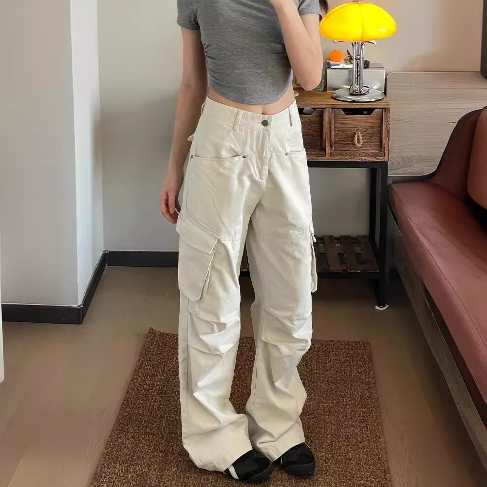 ベージュパンツ ベージュパンツ ロングシルエット ポケット多様パンツ