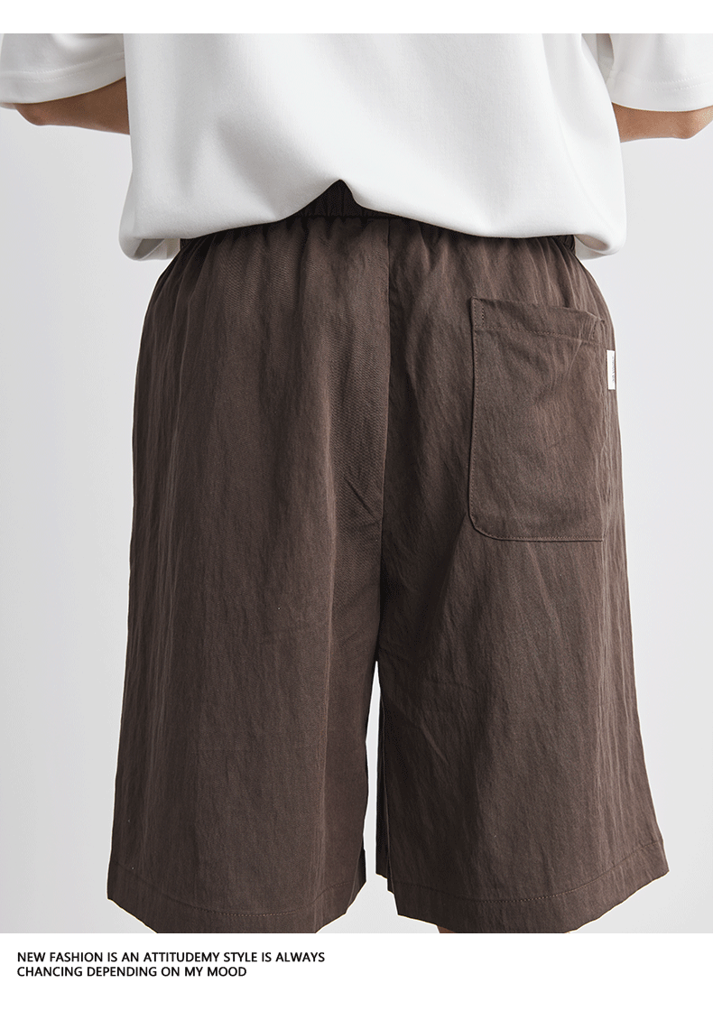 ベージュパンツ メンズ 薄手テンセル ワイドショートパンツ 夏用涼感ハーフパンツ