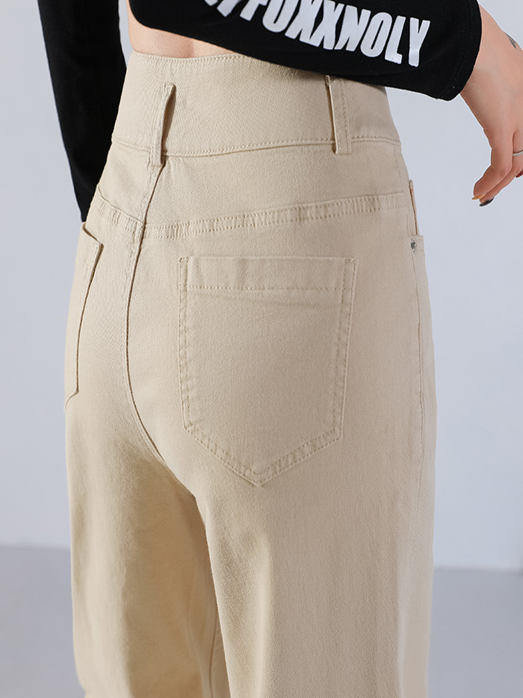 ベージュパンツ ダブルボタン ゆったりストレートパンツ