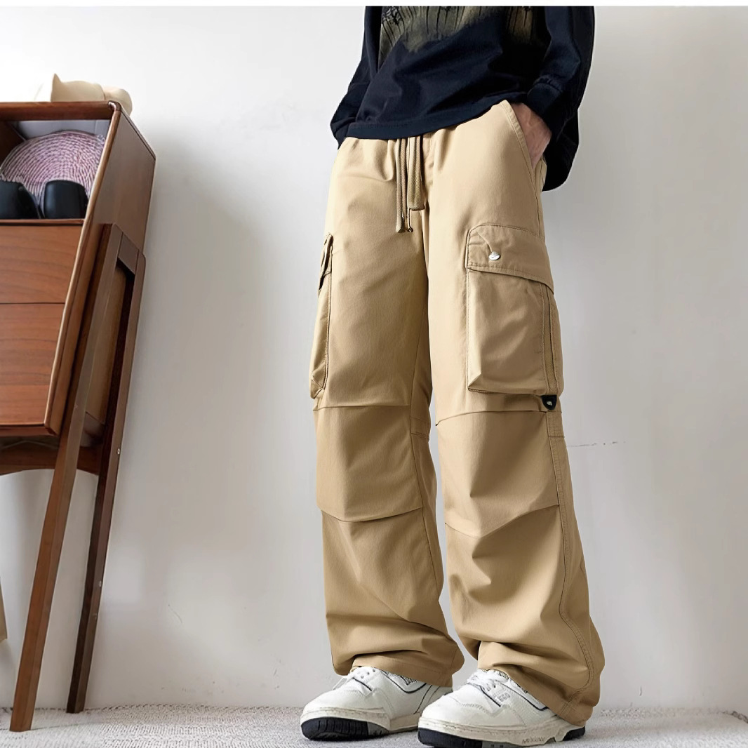 ベージュパンツ ベージュパンツ リラックス多機能ポケットパンツ