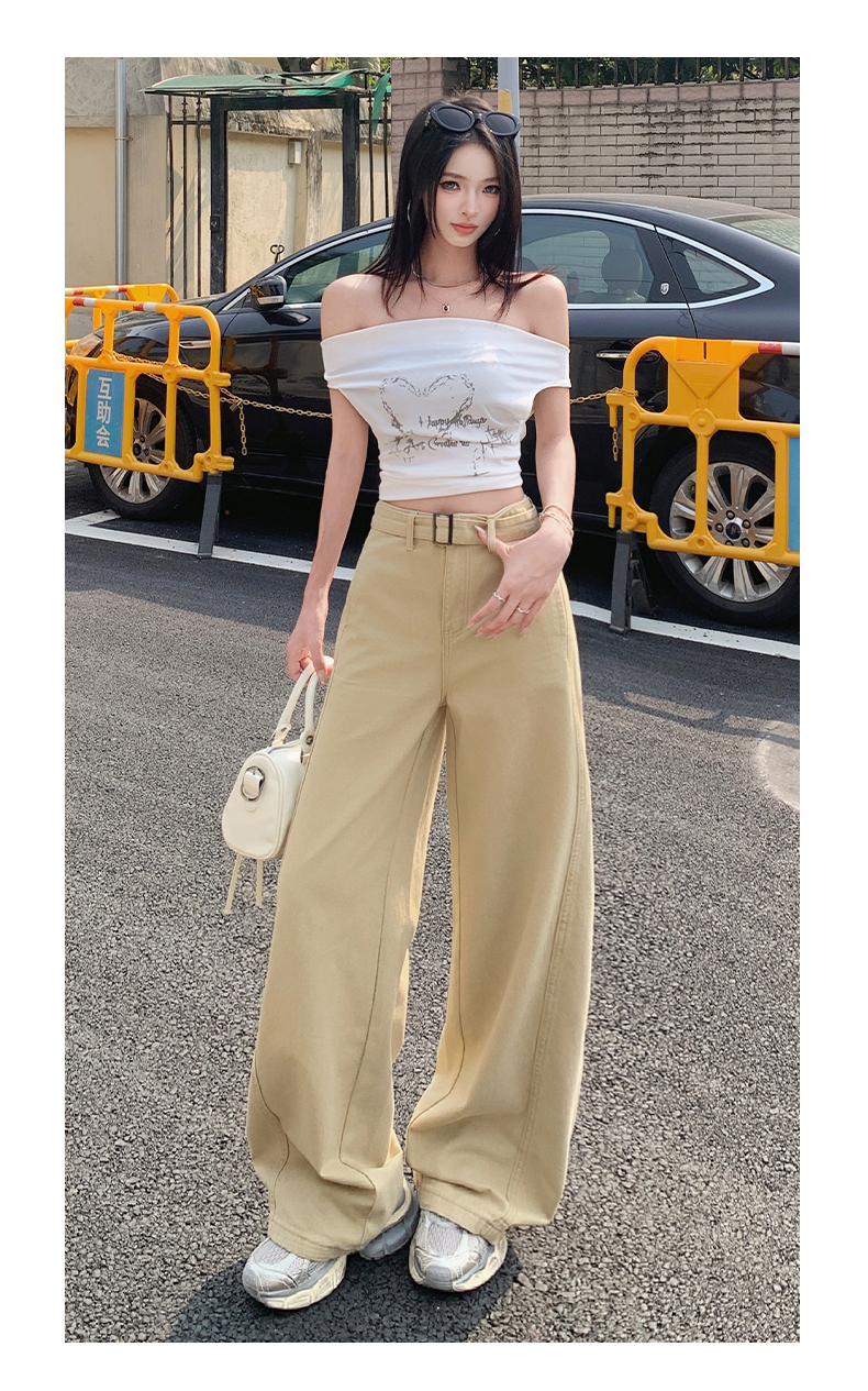 ベージュパンツ ハイウエスト極上ワイドパンツ
