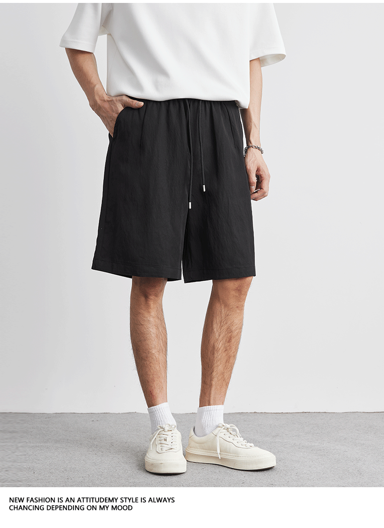 ベージュパンツ メンズ 薄手テンセル ワイドショートパンツ 夏用涼感ハーフパンツ