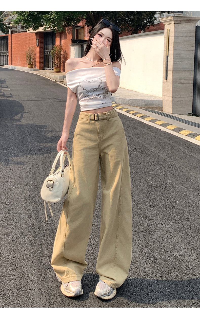 ベージュパンツ ハイウエスト極上ワイドパンツ