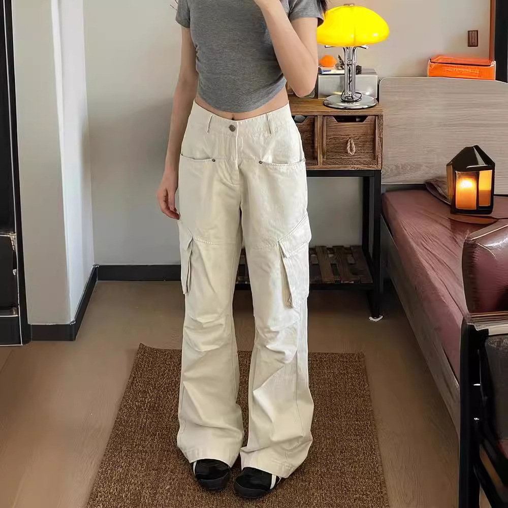 ベージュパンツ ベージュパンツ ロングシルエット ポケット多様パンツ