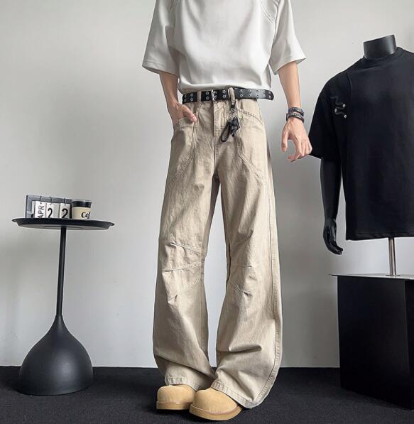 ベージュパンツ ベージュ ワイドカーゴパンツ ストリート風カジュアルボトムス