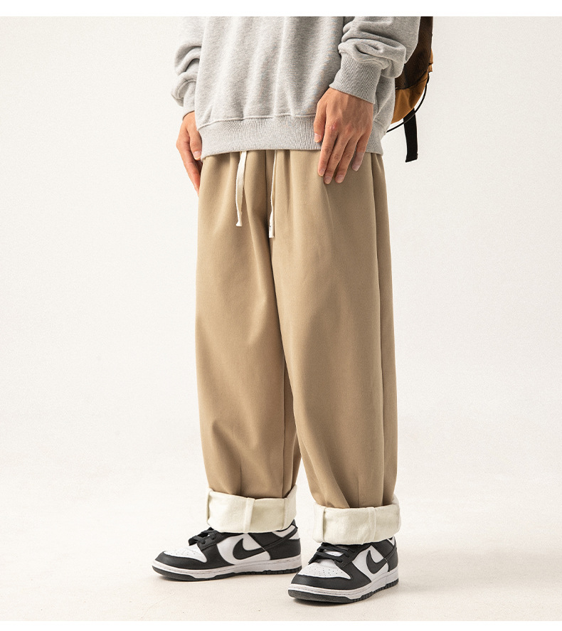 ベージュパンツ 裏起毛あったかワイドパンツ