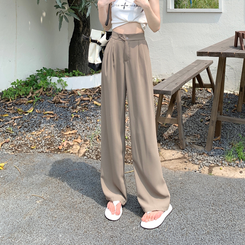ベージュパンツ ゆったりドレープワイドパンツ