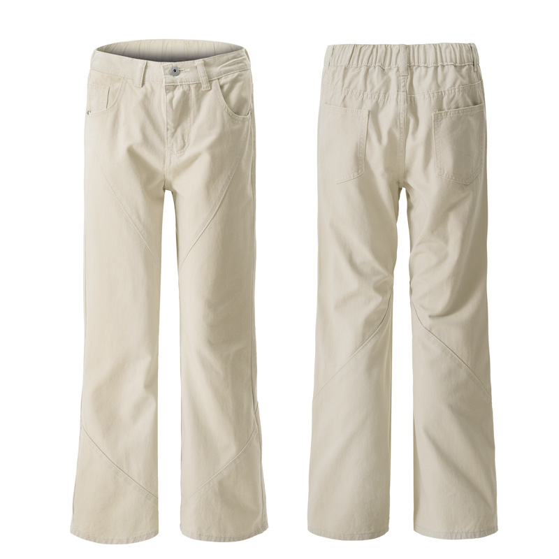 ベージュパンツ 斜めステッチ入りフレアパンツ