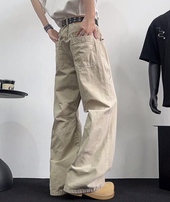 ベージュパンツ ベージュ ワイドカーゴパンツ ストリート風カジュアルボトムス