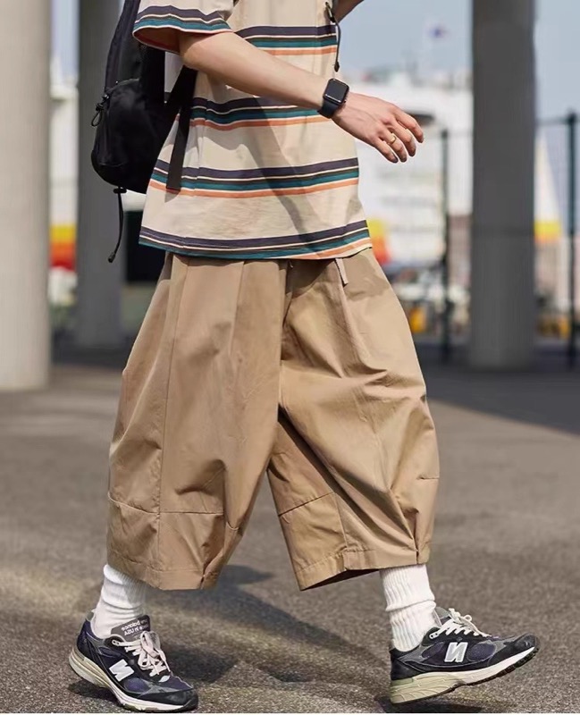 ベージュパンツ ベージュ七分丈ワークパンツ メンズ