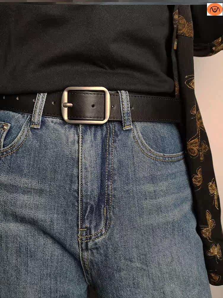 メンズベルト 本革角型バックル付きカジュアル紳士用ベルト