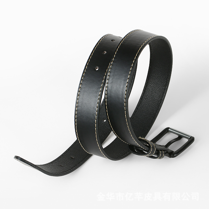 メンズベルト 本革製コントラストステッチデザインベルト