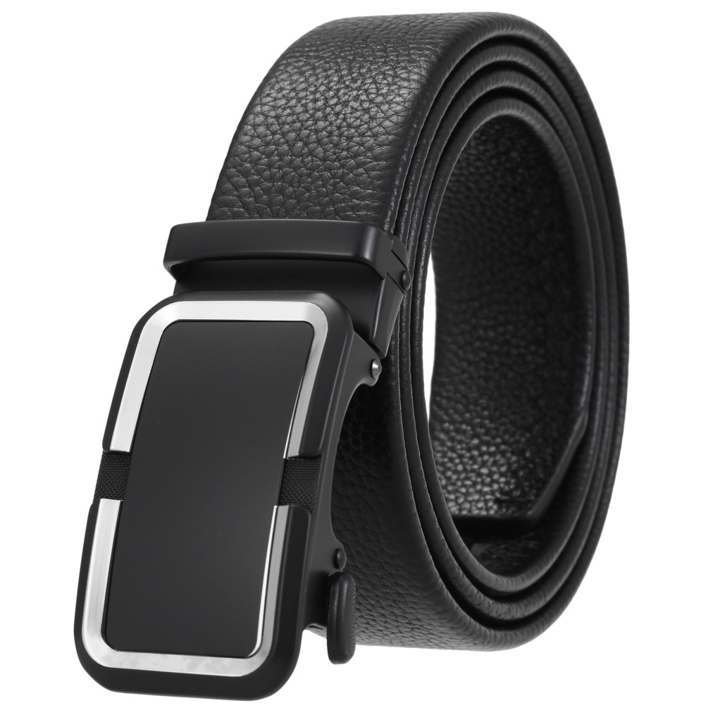 メンズベルト 型押しレザー自動バックル付き本革紳士用ベルト