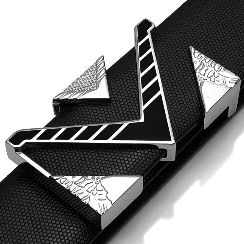 メンズベルト 幾何学模様バックル本革メンズベルト