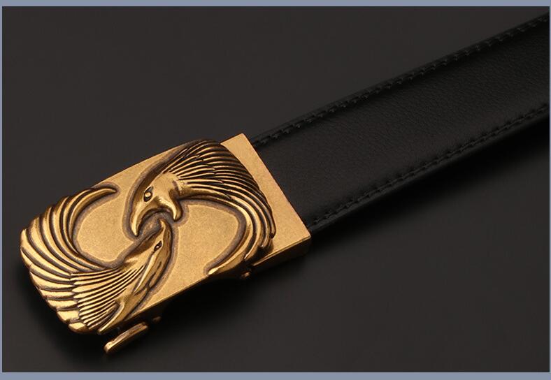 メンズベルト 革ベルト 男性用 自動式金具 鶴柄装飾 紳士用