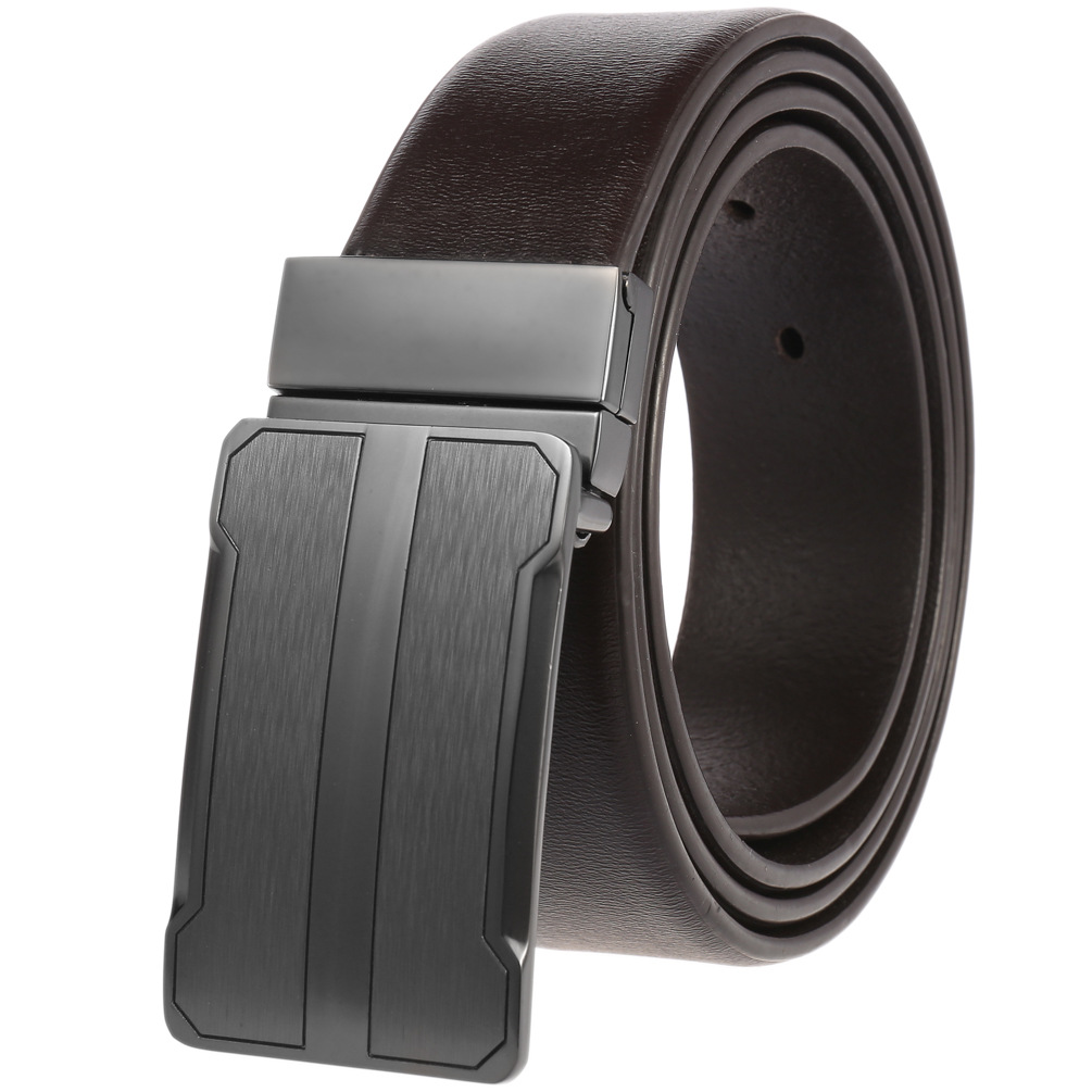 メンズベルト 本革自動式バックル幾何学デザインメンズベルト